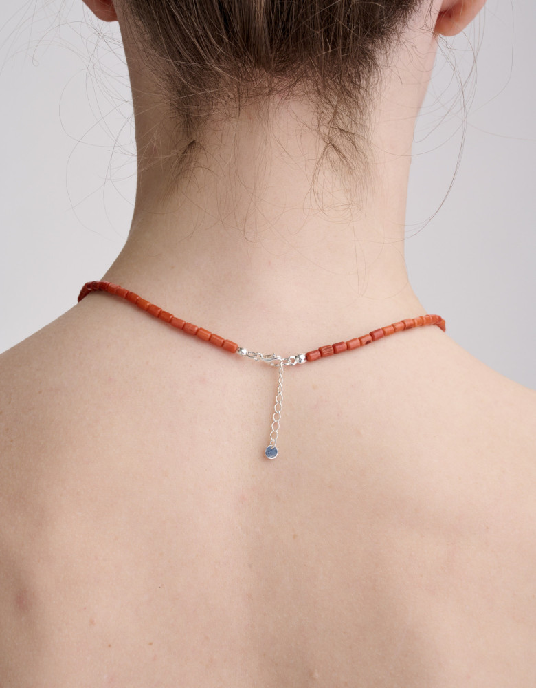 Necklace with Terracotta Coral, Silver Trident