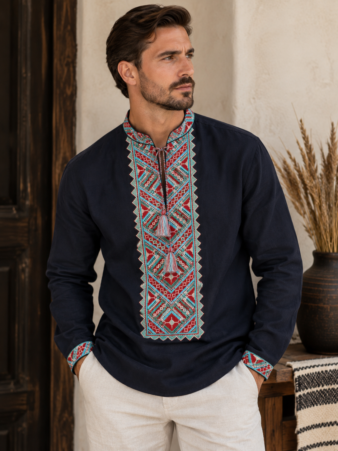 Men’s Dark Navy Cotton Vyshyvanka