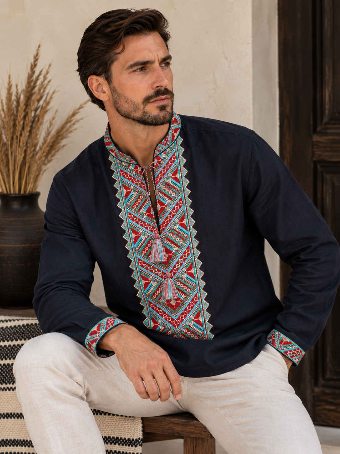 Men’s Dark Navy Cotton Vyshyvanka