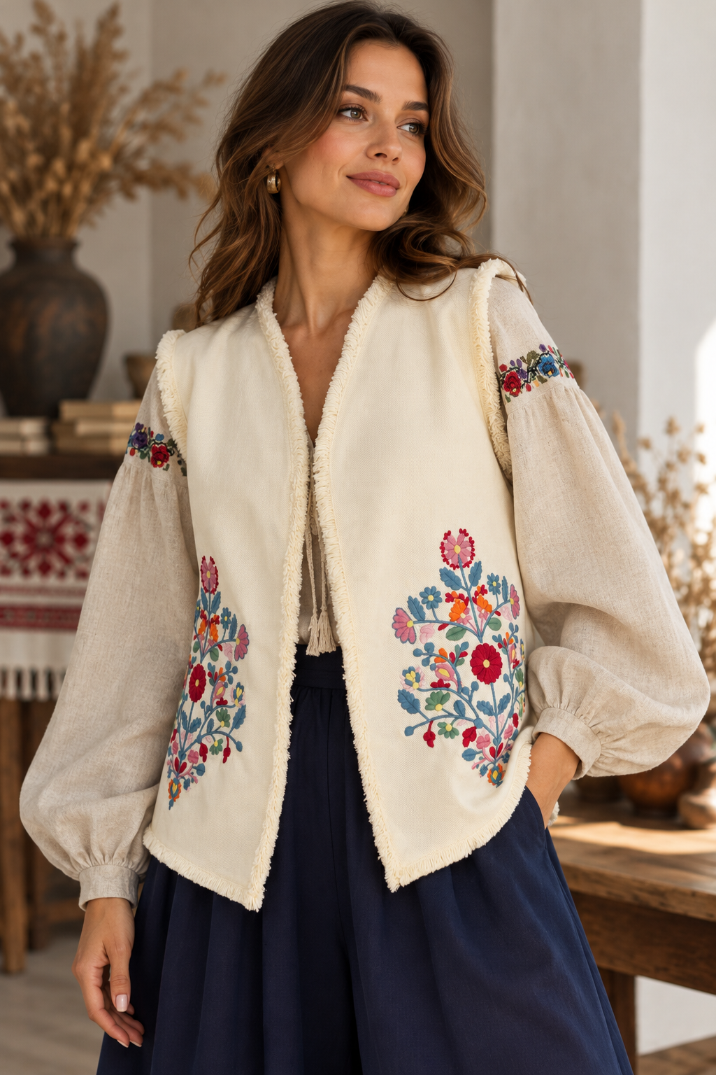 Women’s Cotton Vest with Floral Embroidery