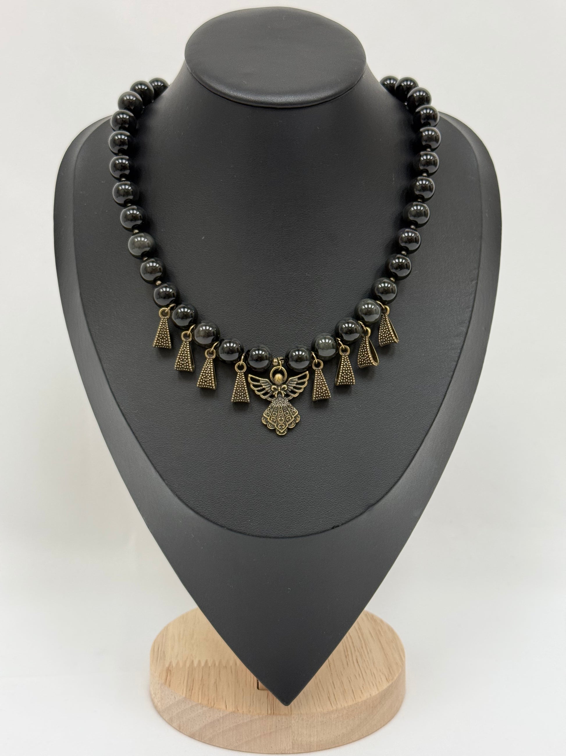 Black Tourmaline Necklace with Angel and Pendants