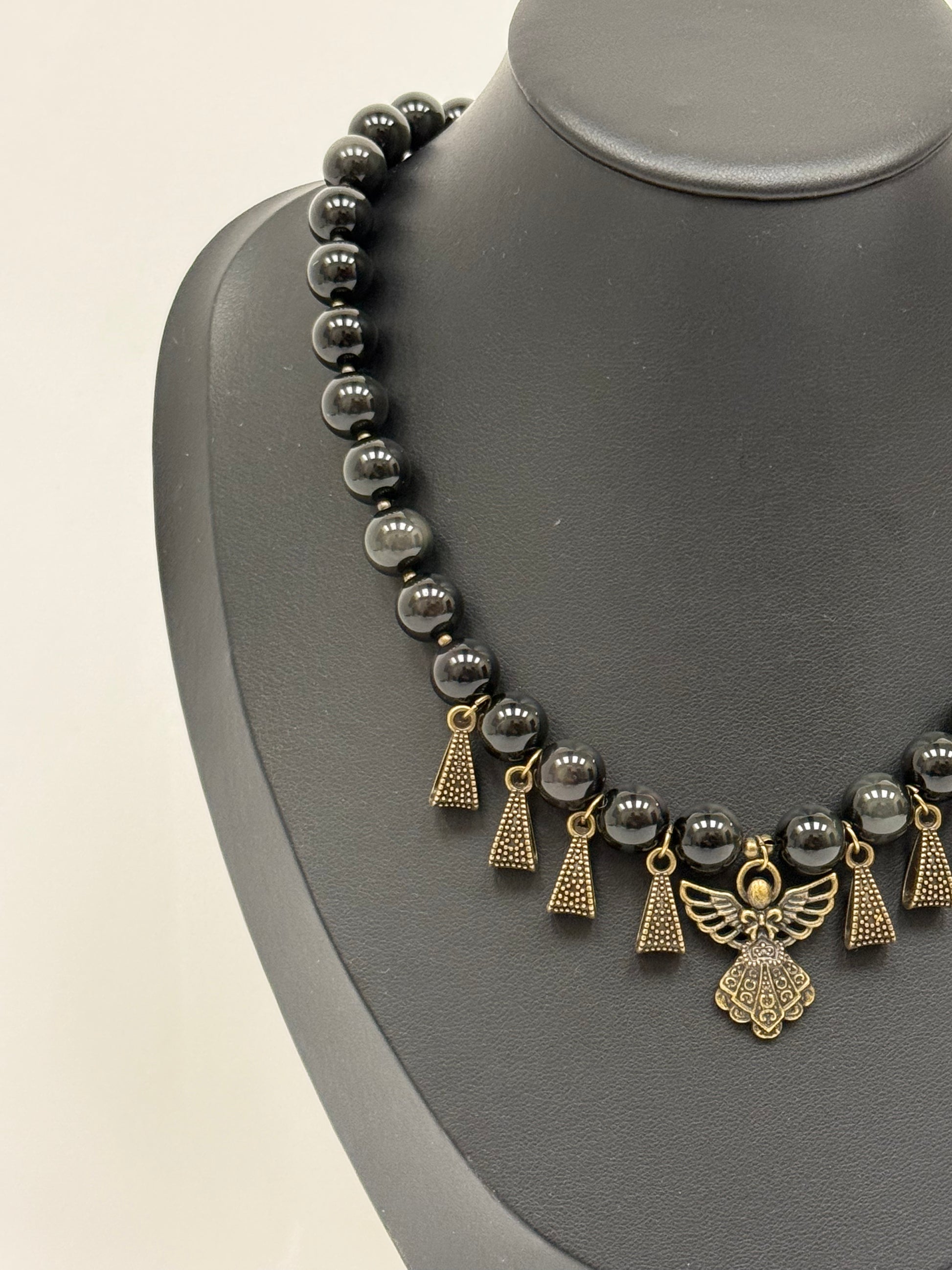 Black Tourmaline Necklace with Angel and Pendants