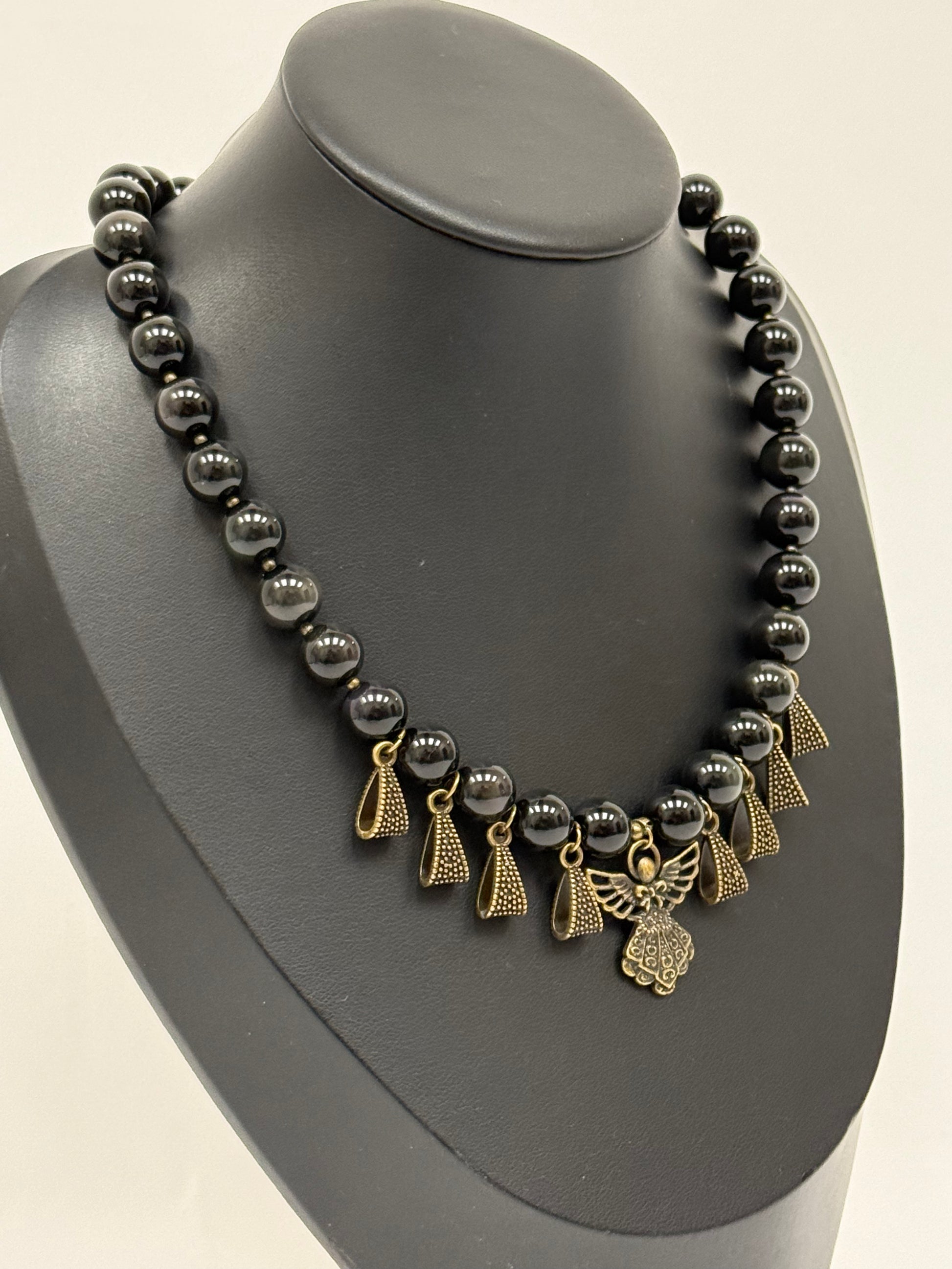 Black Tourmaline Necklace with Angel and Pendants