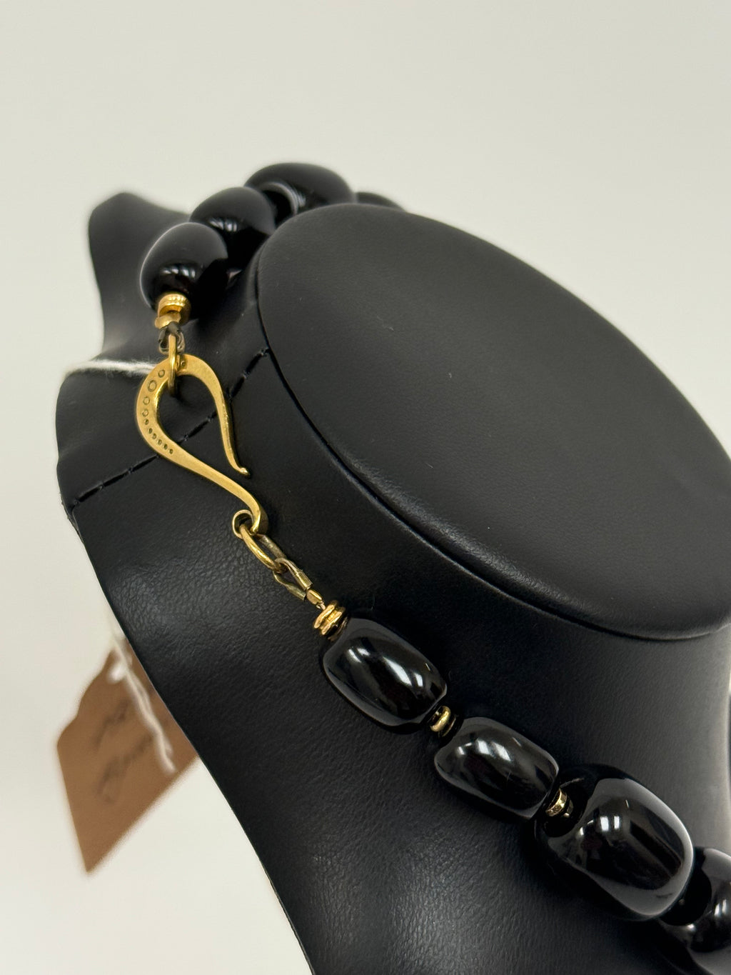 Black Agate Necklace with Brass Holy Family Pendant