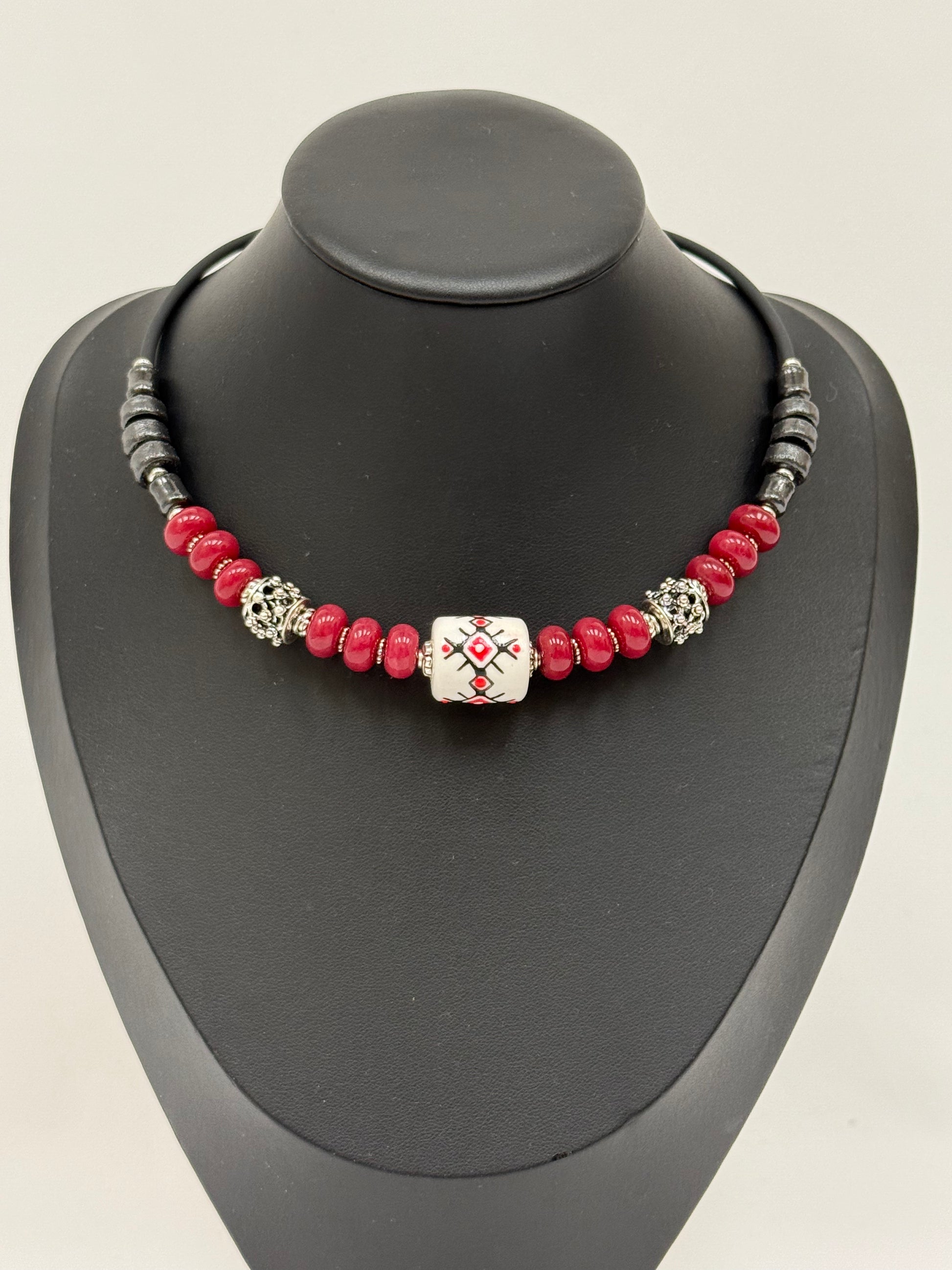 Chalcedony Choker with Ceramic Bead
