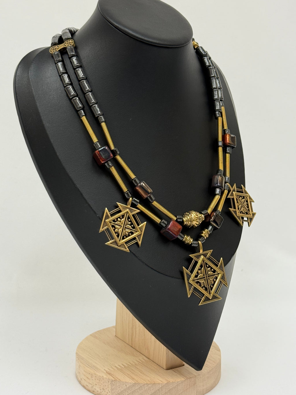 Zgarda Necklace with Kosiv Ceramic and Brass Crosses