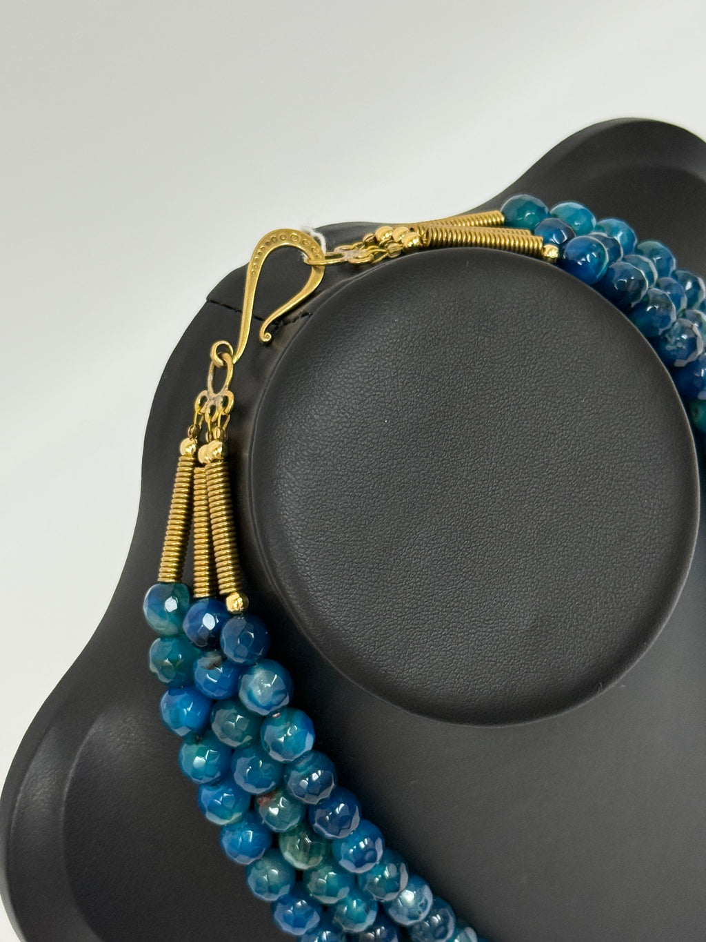 Three-Strand Blue Apatite Necklace with Brass Pendants