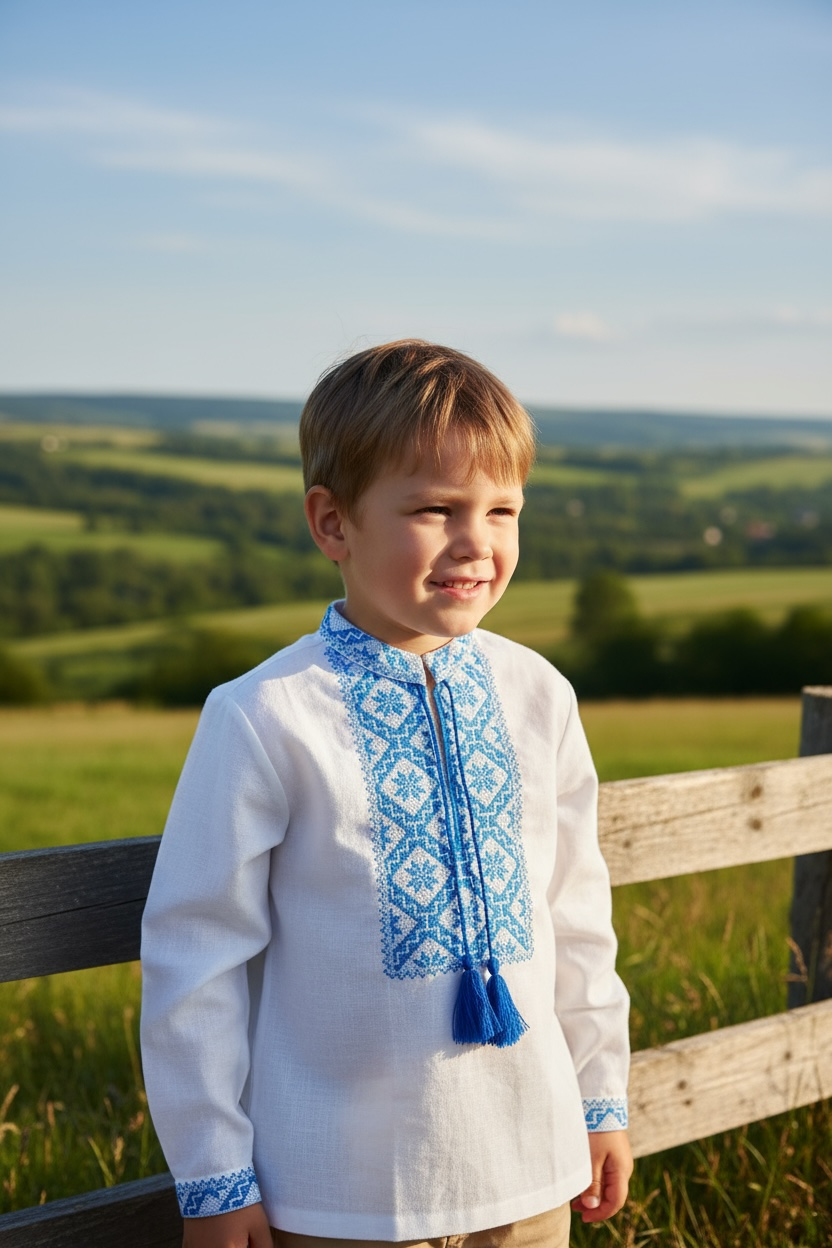 Boys White Vyshyvanka Linen Long Sleeve In Ukrainian Traditions