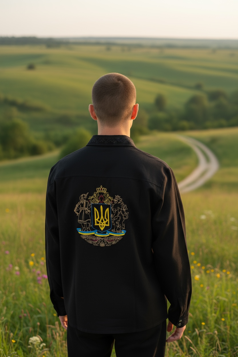 Men’s Linen Black Vyshyvanka With Traditional Embroidery Long Sleeve