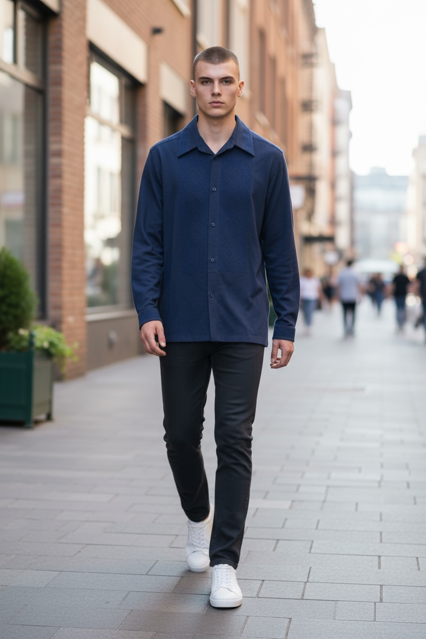 Men’s Dark Blue Vyshyvanka With Traditional Embroidery Long Sleeve