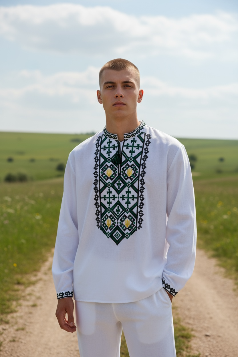 Men’s White Vyshyvanka With Traditional Embroidery Long Sleeve