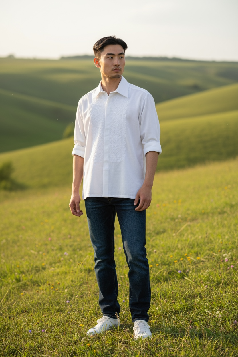 Men’s White Vyshyvanka With Traditional Embroidery Long Sleeve