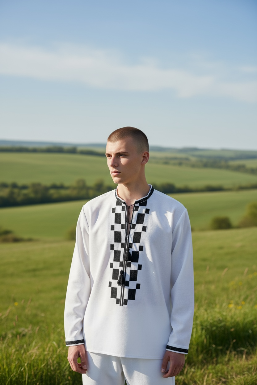 Men’s White Vyshyvanka With Traditional Embroidery Long Sleeve