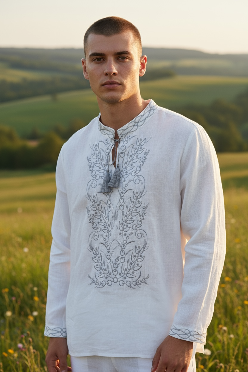 Men’s Beige Vyshyvanka “ Kolosok” With Traditional Embroidery Long Sleeve