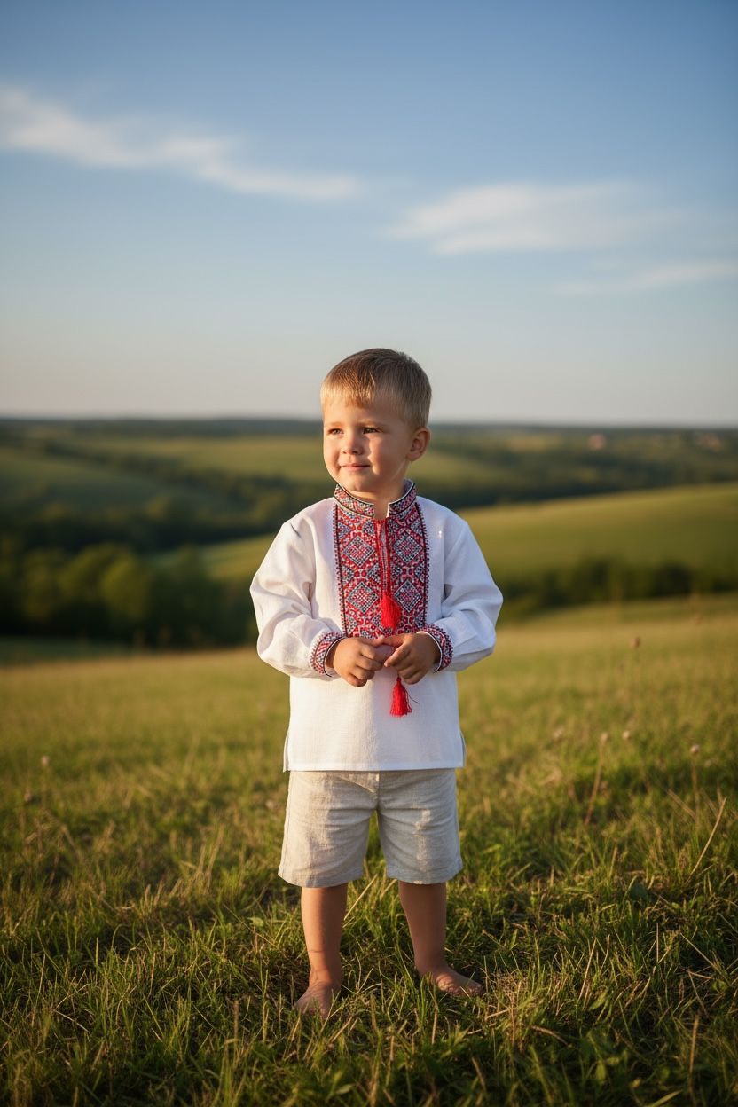 Boys White Vyshyvanka Linen Long Sleeve In Ukrainian Traditions