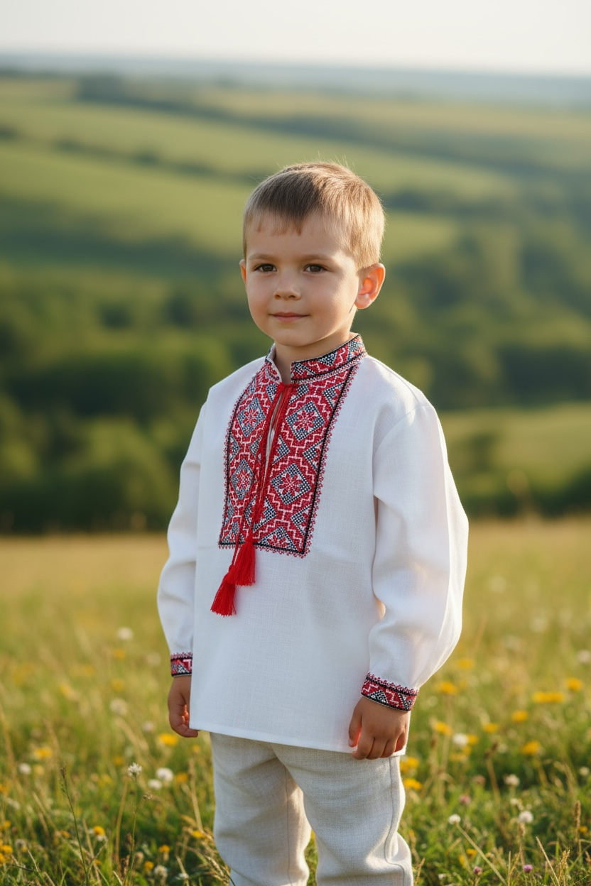Boys White Vyshyvanka Linen Long Sleeve In Ukrainian Traditions