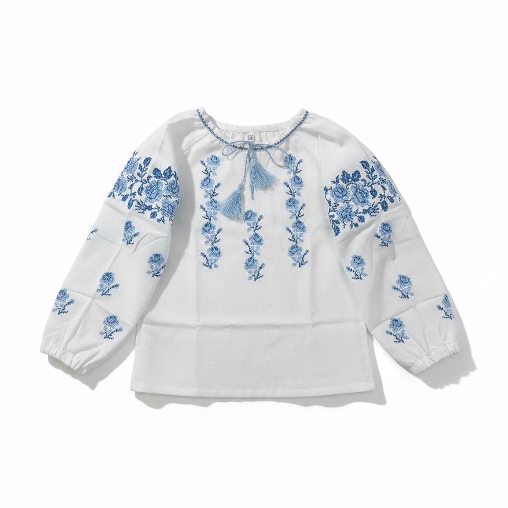 Girls White Cotton Vyshyvanka Long Sleeve In Ukrainian Traditions