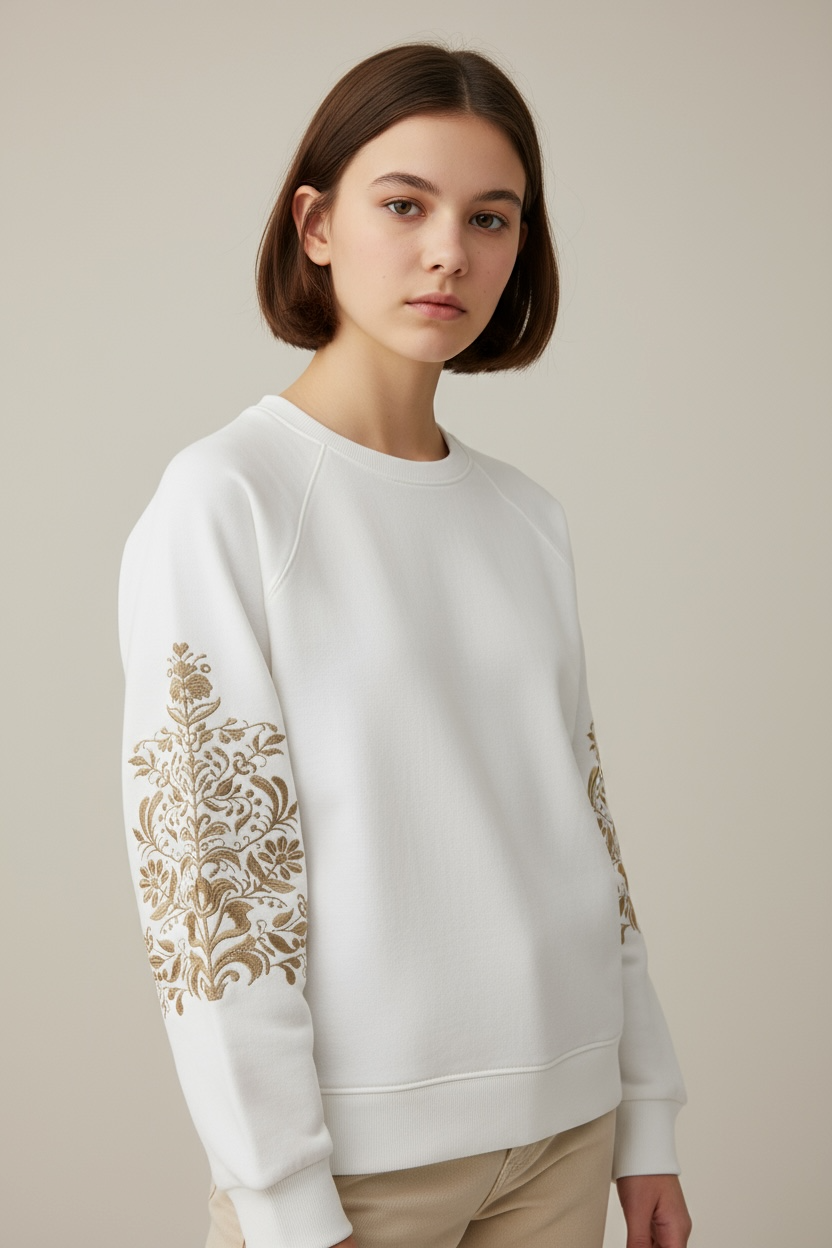 Cream Kids’ Sweatshirt With Embroidery