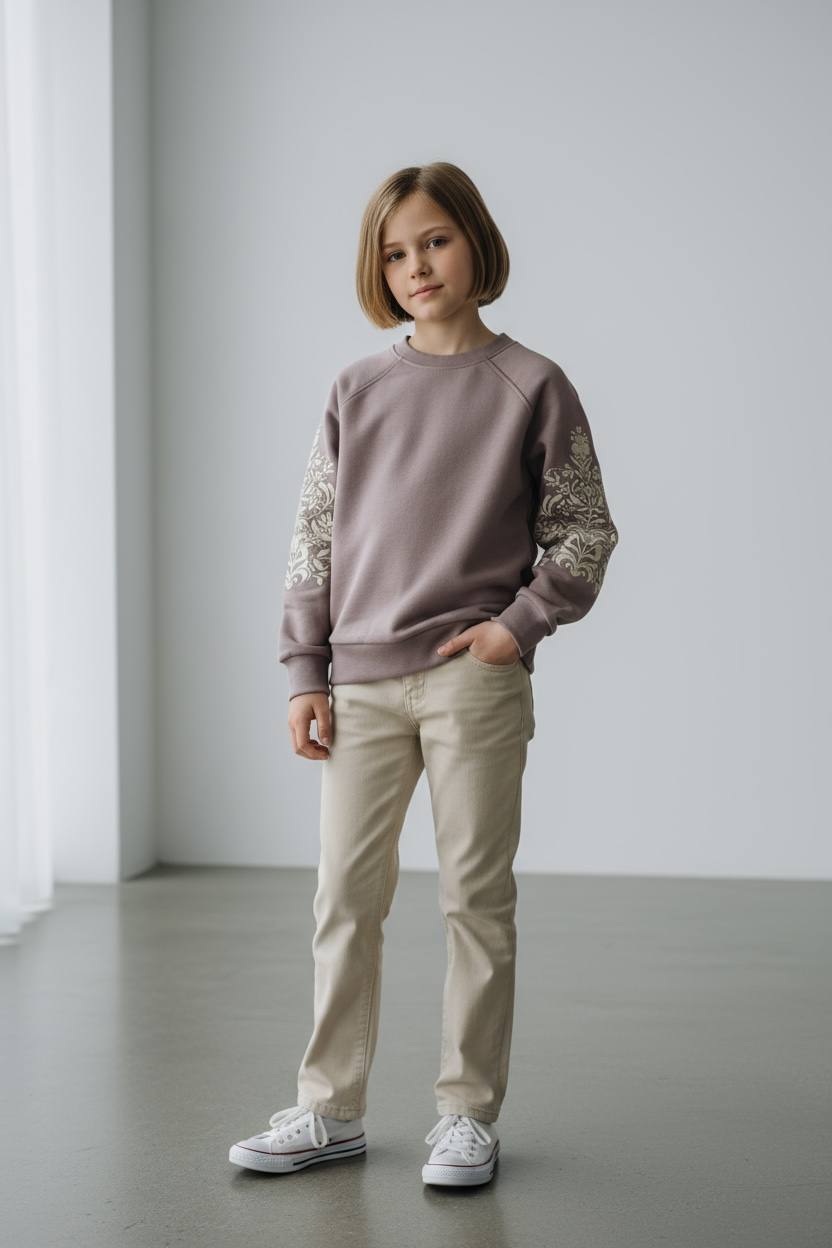 Mocha Kids’ Sweatshirt With Embroidery