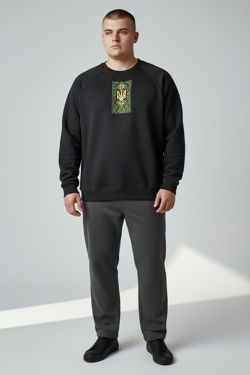 Embroidered Men’s Sweatshirt "Tryzub" And Traditional Ornament