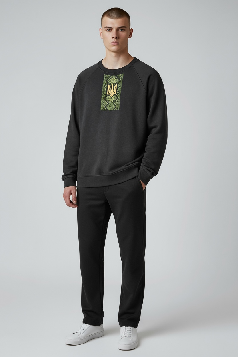 Embroidered Men’s Sweatshirt "Tryzub" And Traditional Ornament