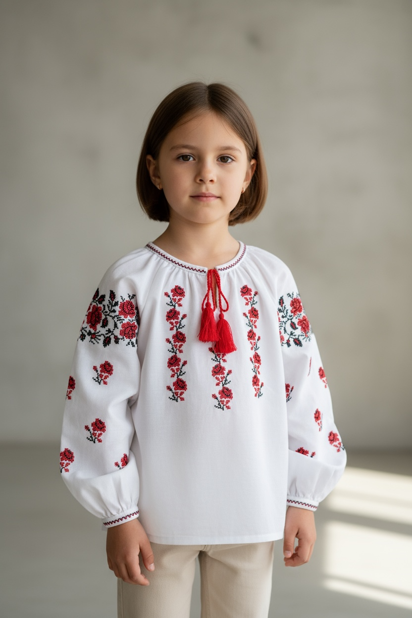 Girls White Vyshyvanka Long Sleeve In Ukrainian Traditions