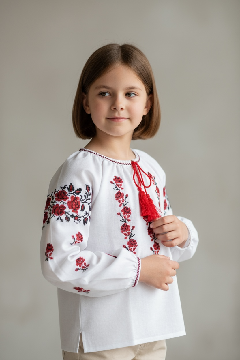 Girls White Vyshyvanka Long Sleeve In Ukrainian Traditions