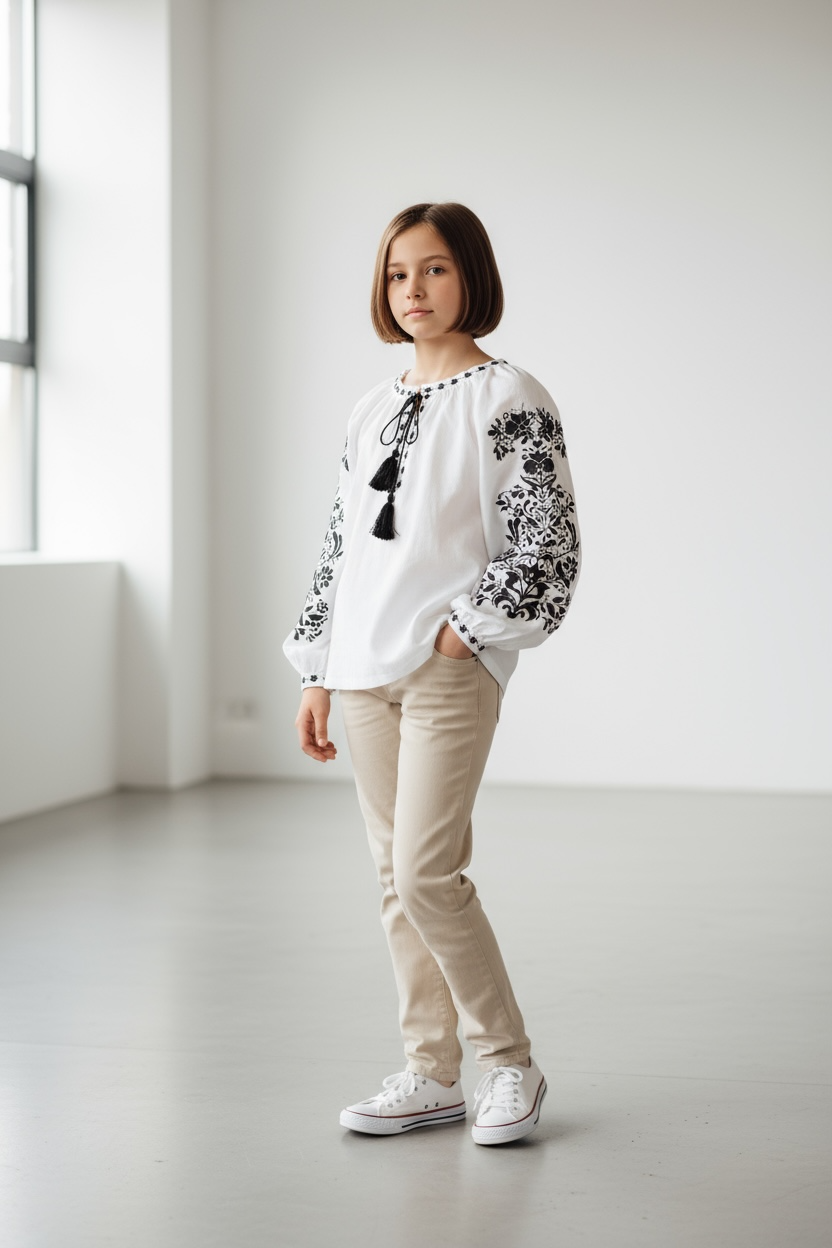 Girls White Vyshyvanka Long Sleeve In Ukrainian Traditions