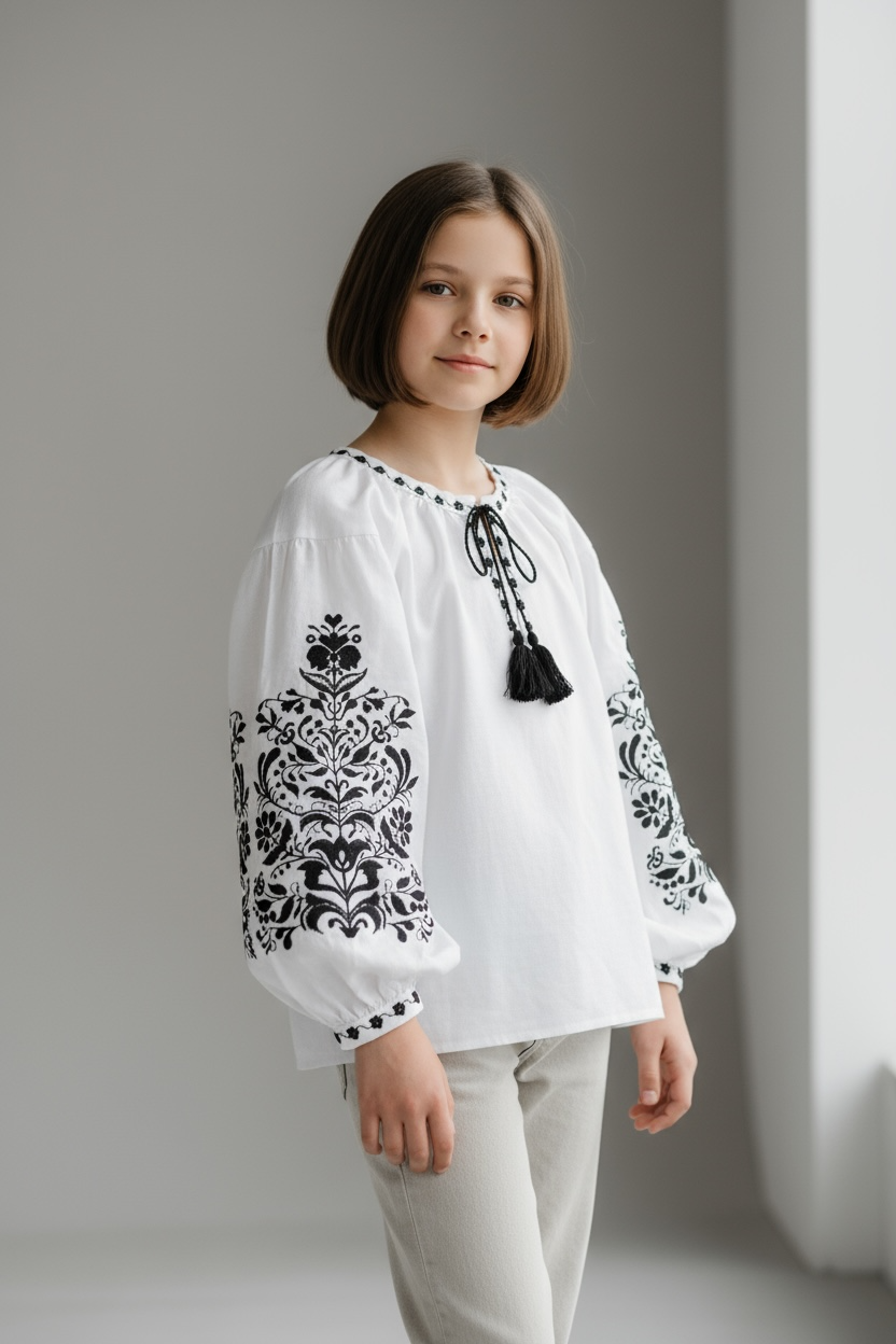 Girls White Vyshyvanka Long Sleeve In Ukrainian Traditions