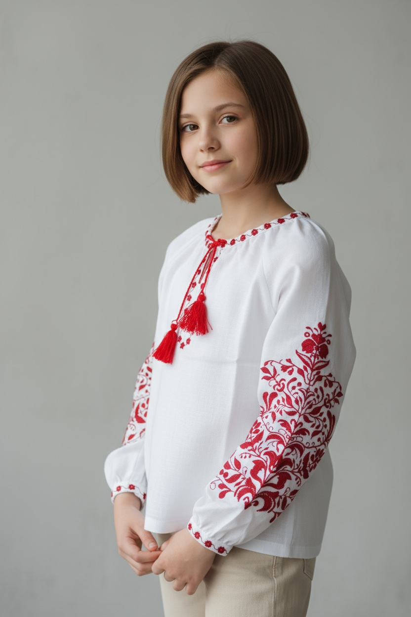 Girls White Vyshyvanka Long Sleeve In Ukrainian Traditions