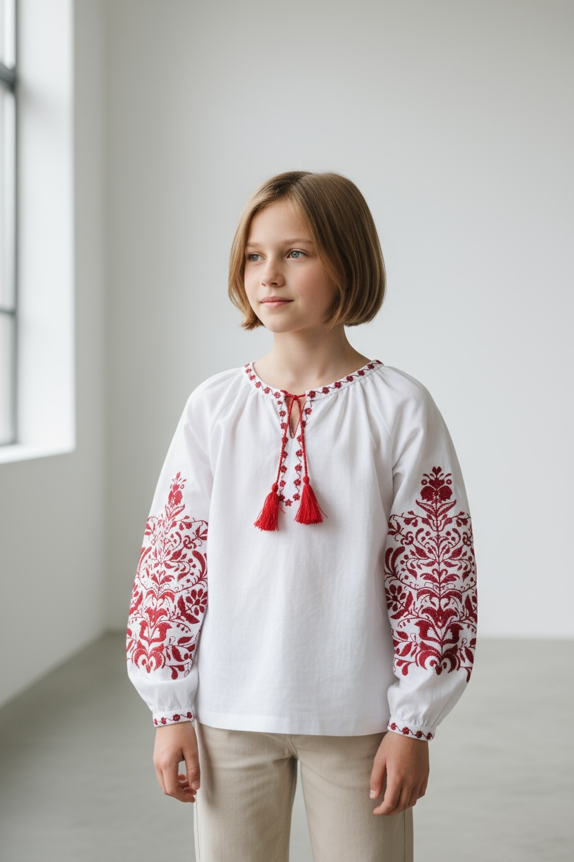 Girls White Vyshyvanka Long Sleeve In Ukrainian Traditions