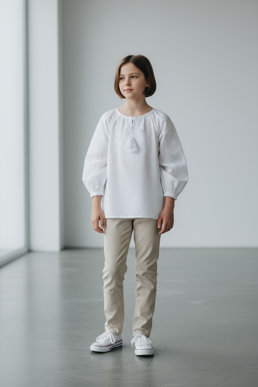 Girls White Vyshyvanka Long Sleeve In Ukrainian Traditions
