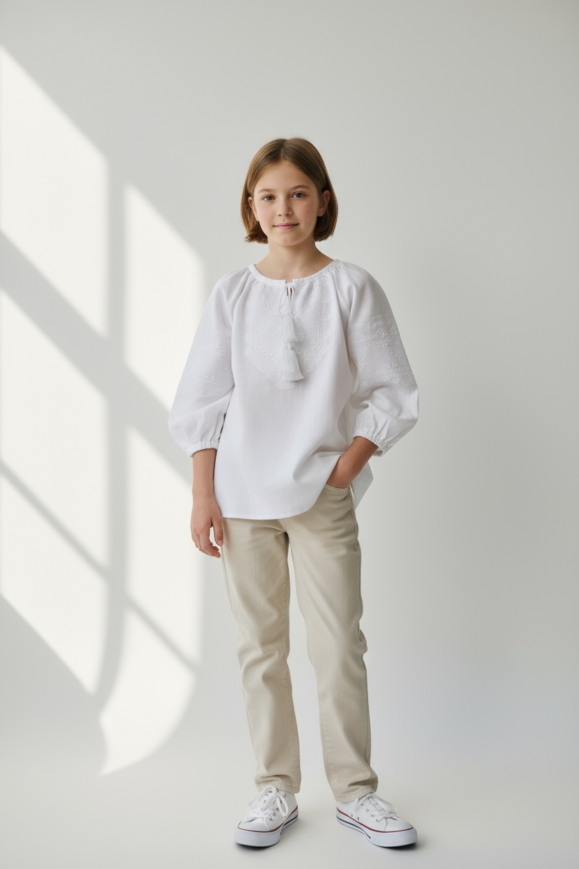 Girls White Vyshyvanka Long Sleeve In Ukrainian Traditions