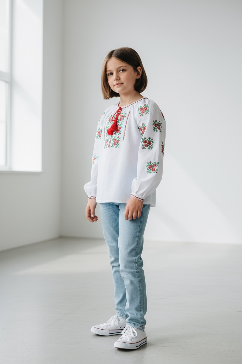 Girls White Vyshyvanka Long Sleeve In Ukrainian Traditions