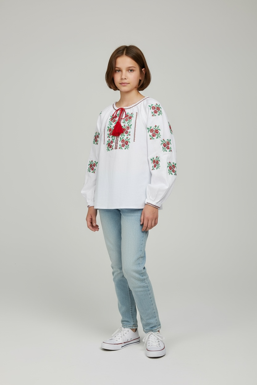 Girls White Vyshyvanka Long Sleeve In Ukrainian Traditions