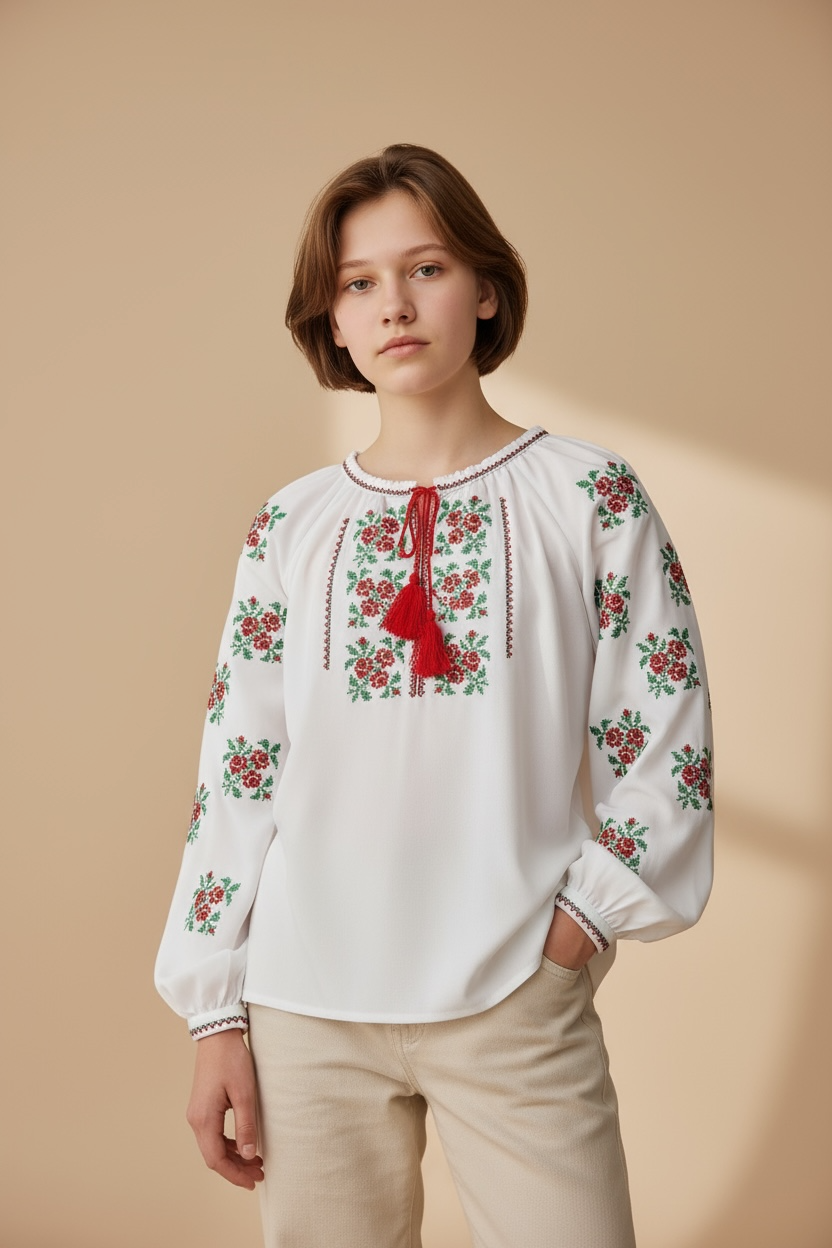 Girls White Vyshyvanka Long Sleeve In Ukrainian Traditions