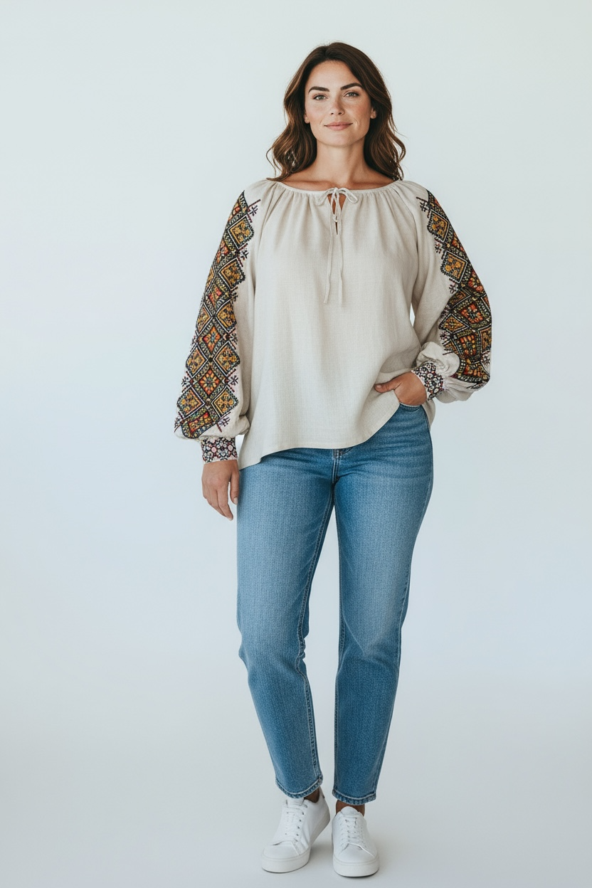 Women’s Vyshyvanka Linen  Long Sleeve In Ukrainian Traditions