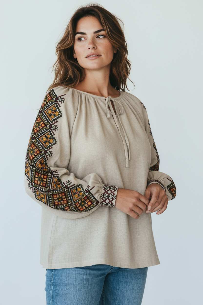Women’s Vyshyvanka Linen  Long Sleeve In Ukrainian Traditions