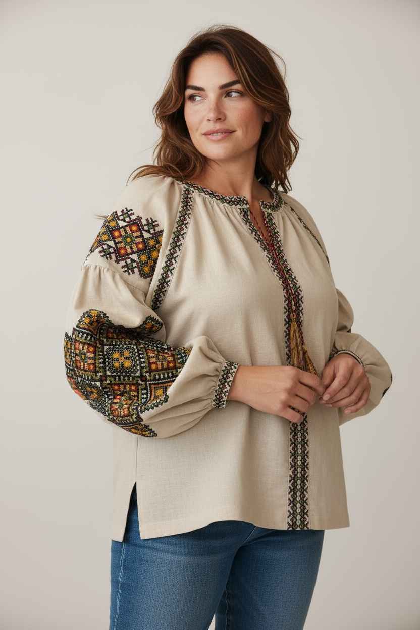 Women’s Vyshyvanka Linen Long Sleeve In Ukrainian Traditions