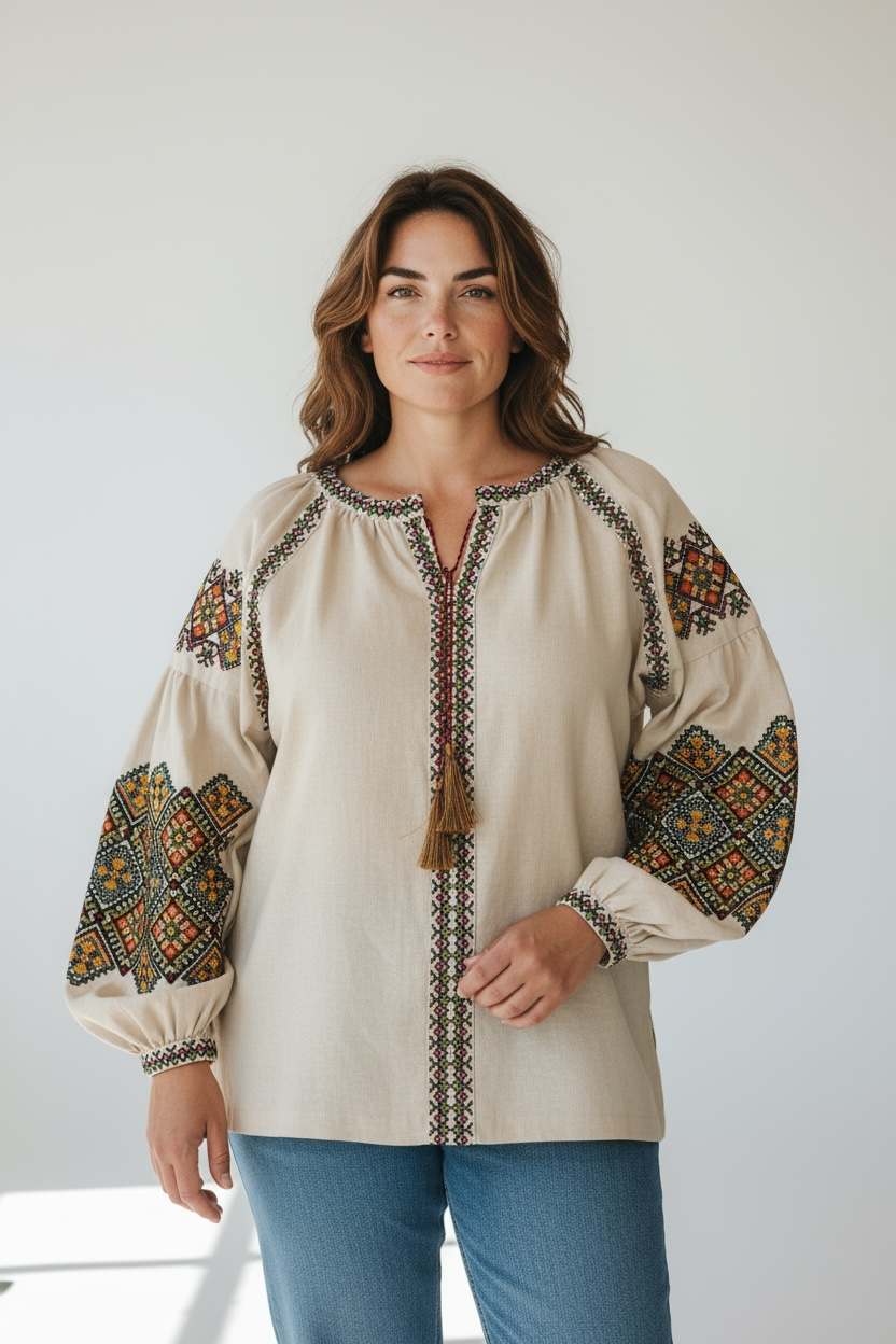 Women’s Vyshyvanka Linen Long Sleeve In Ukrainian Traditions
