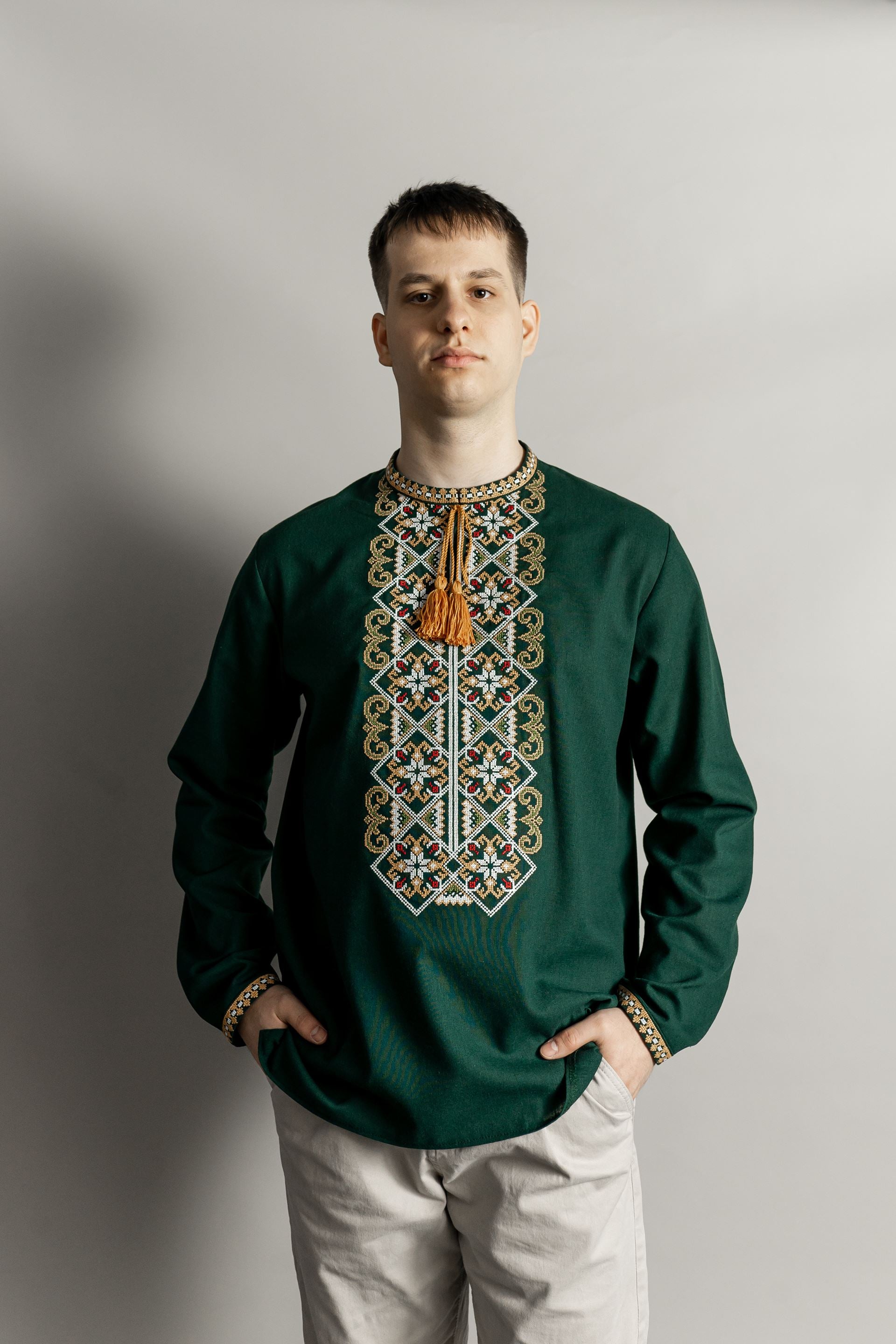 Men’s Embroidered Shirt "Elegance" – Green/Yellow Ukrainian Vyshyvanka