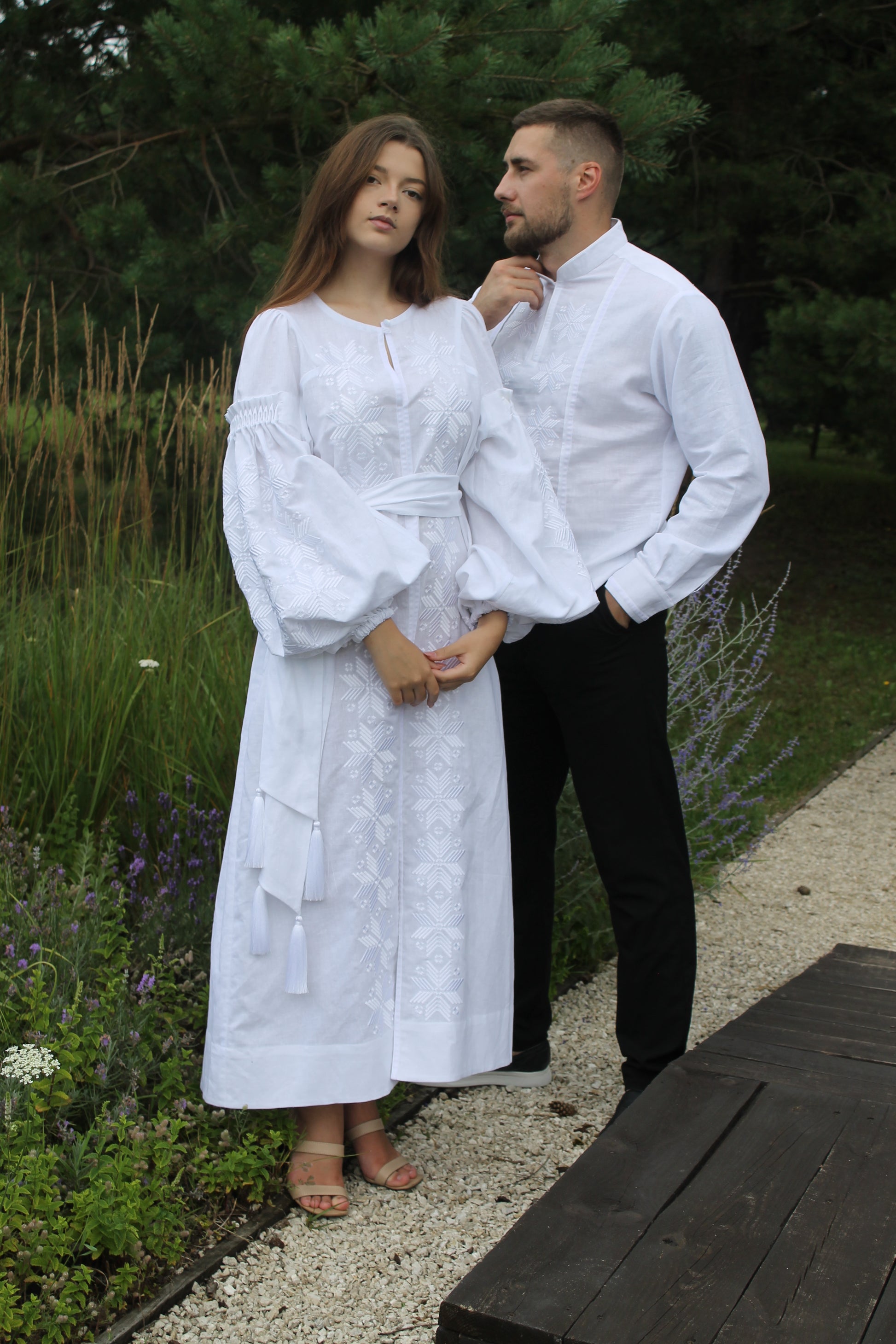 White Linen Maxi Dress With "Zori" Embroidery
