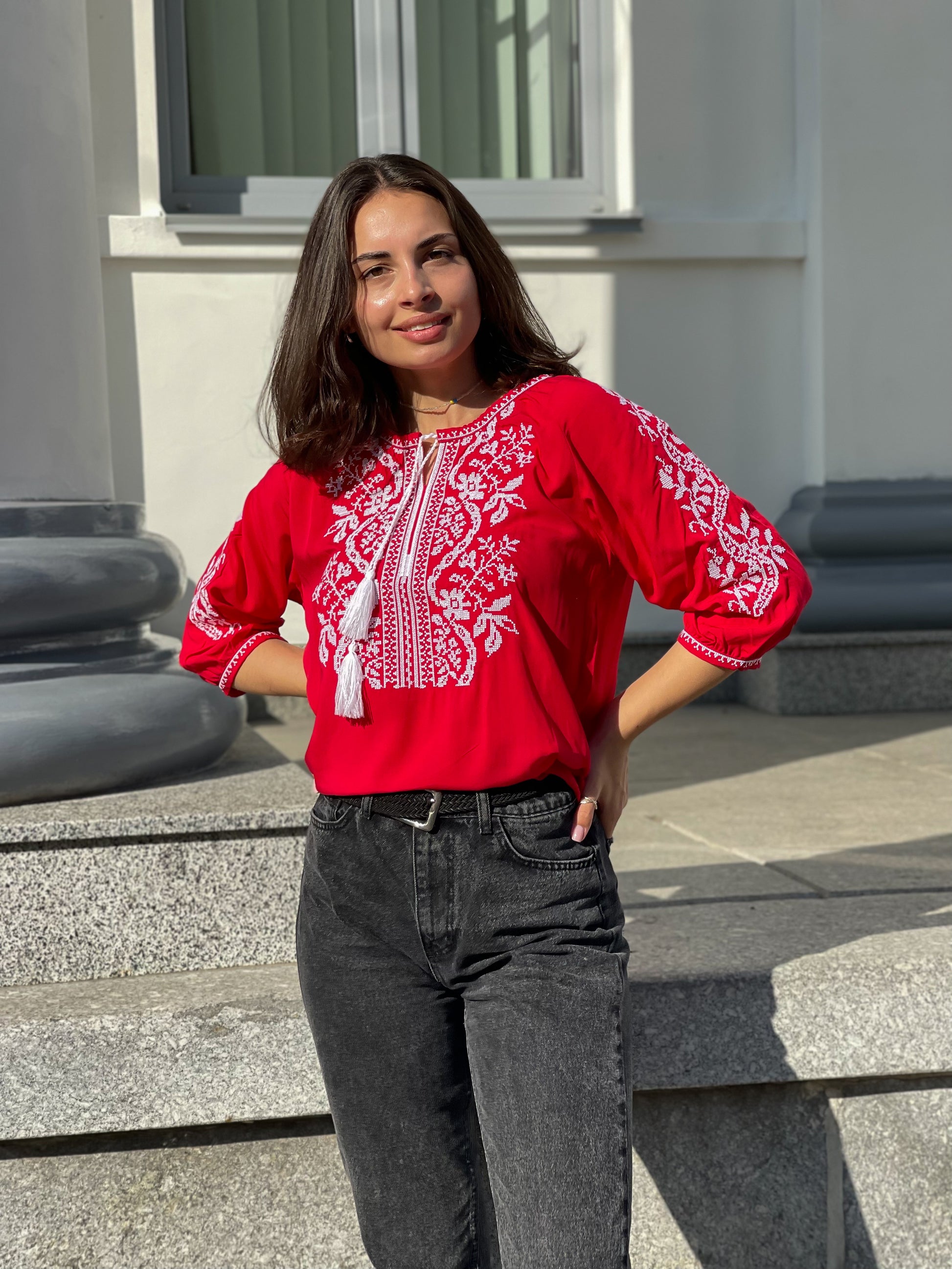 Women’s Embroidered Blouse , 3/4 Sleeve