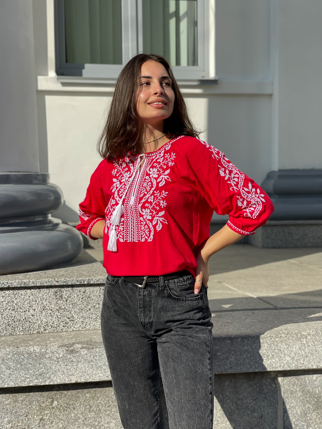 Women’s Embroidered Blouse , 3/4 Sleeve