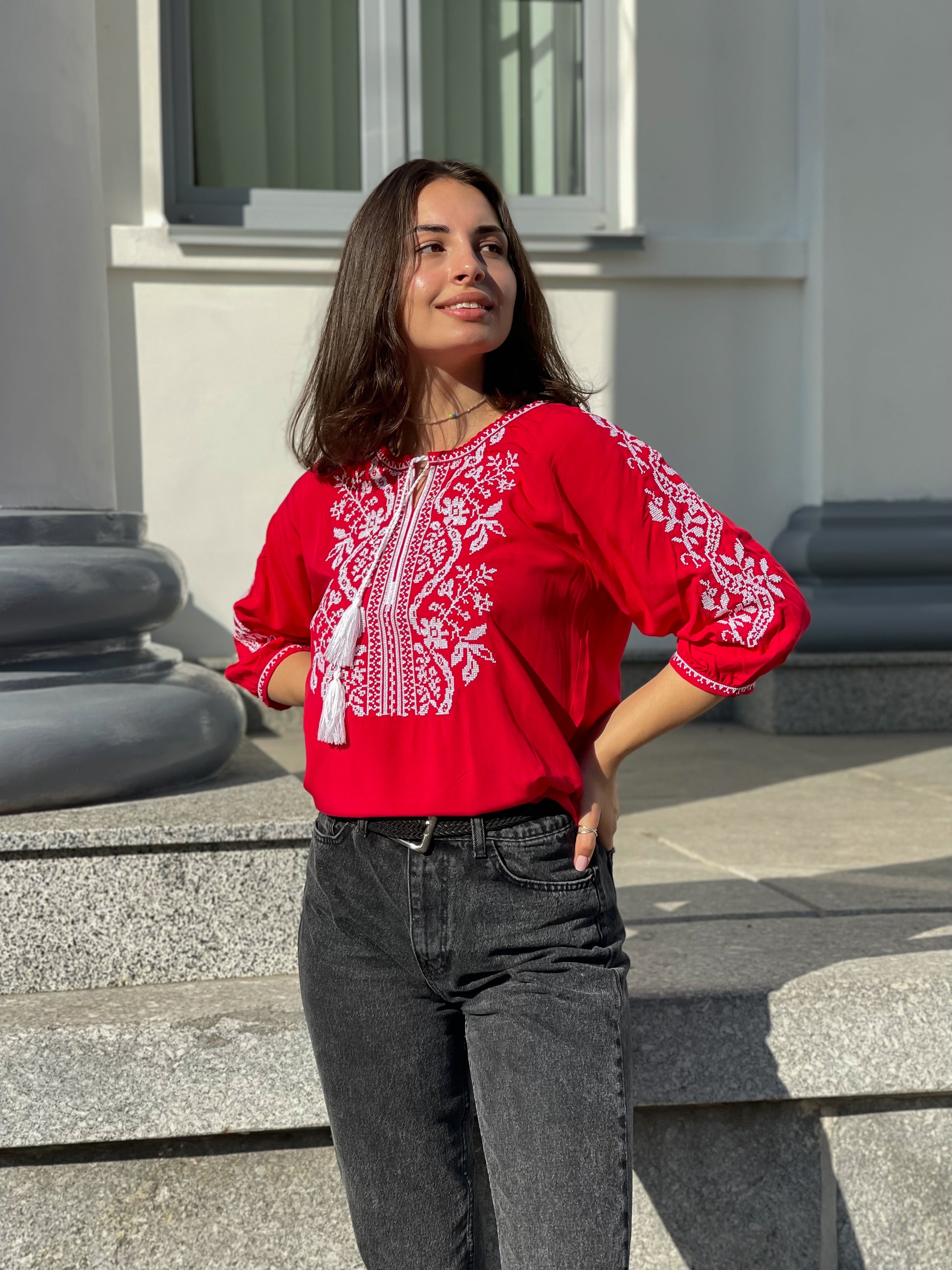 Women’s Embroidered Blouse , 3/4 Sleeve
