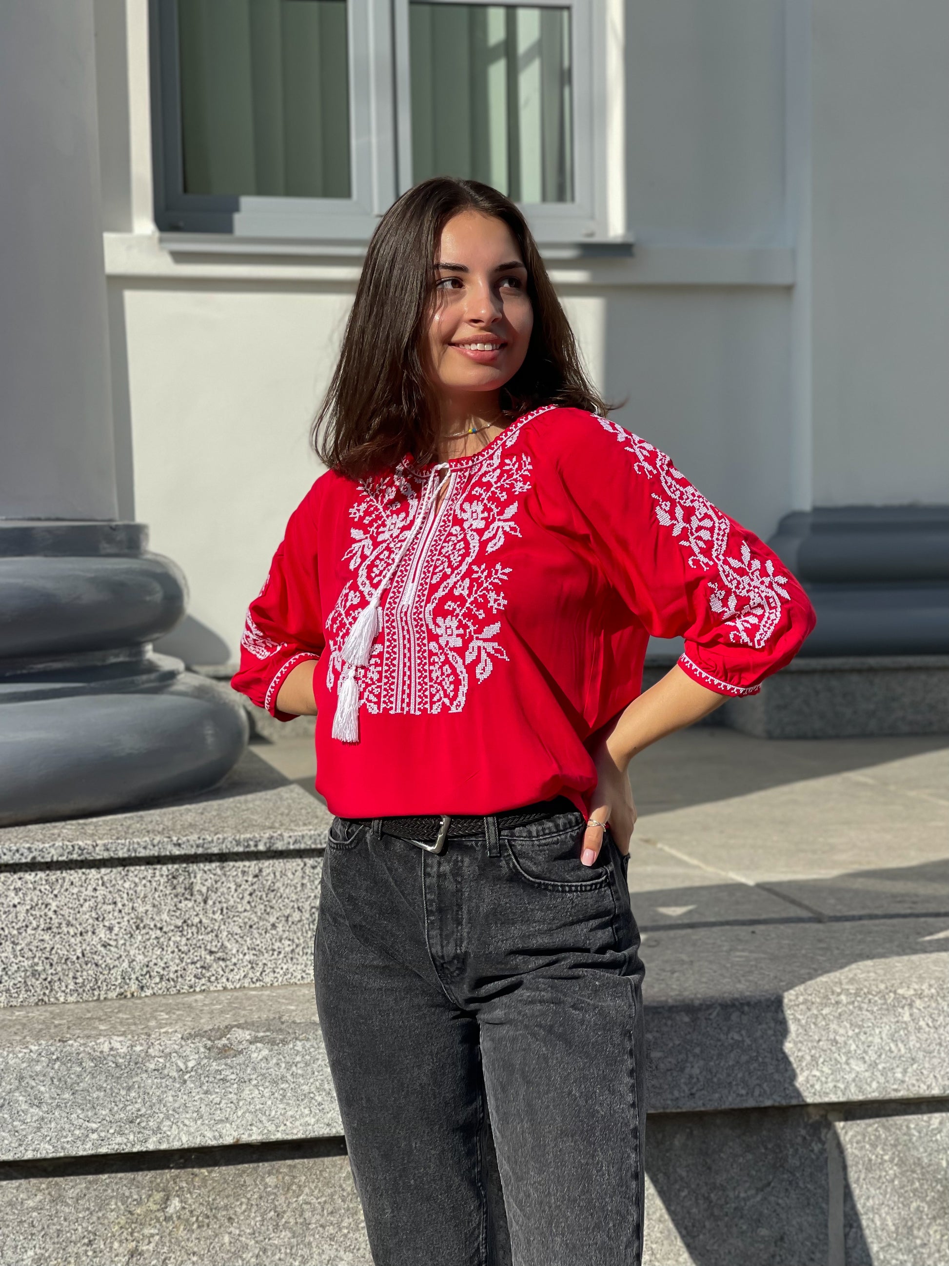 Women’s Embroidered Blouse , 3/4 Sleeve