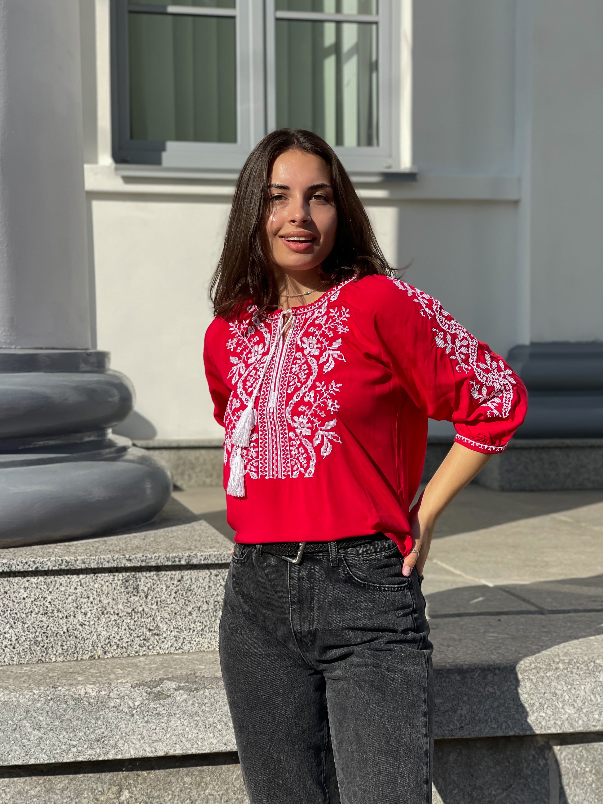 Women’s Embroidered Blouse , 3/4 Sleeve