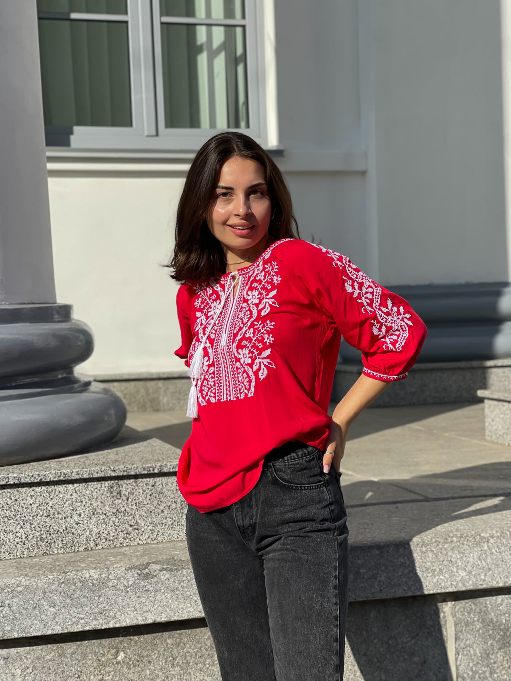 Women’s Embroidered Blouse , 3/4 Sleeve
