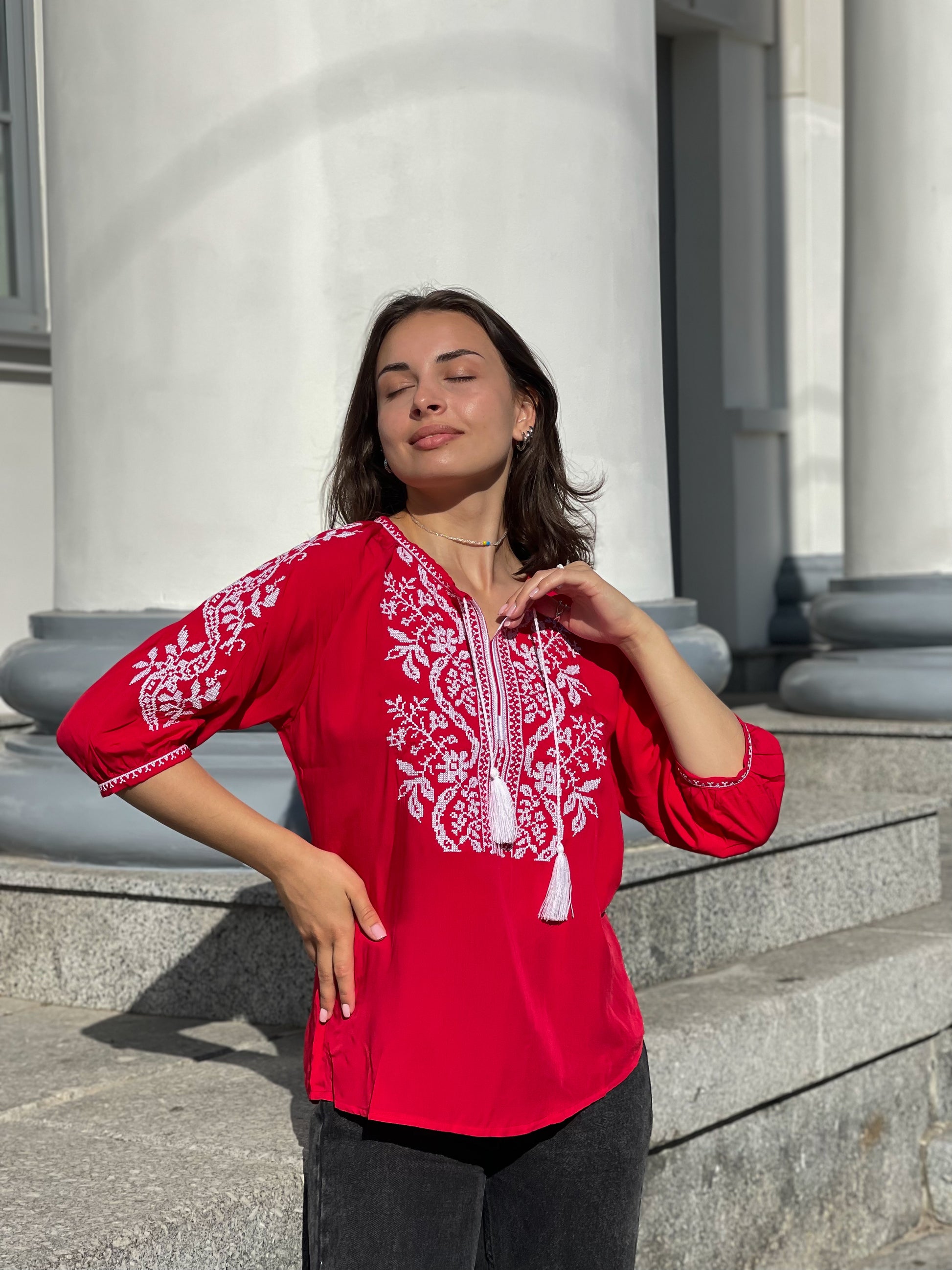 Women’s Embroidered Blouse , 3/4 Sleeve
