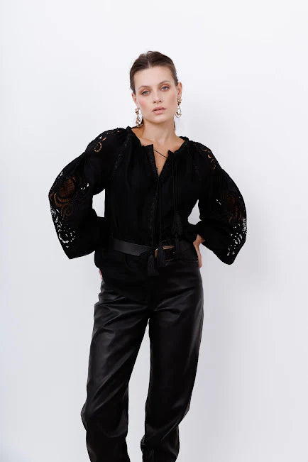 Women’s Embroidered Blouse "Oscar" – Black Ukrainian Vyshyvanka